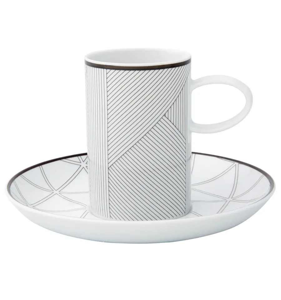 obrazek 1 Porcelanowa filiżanka do kawy ze spodkiem Orquestra z geometrycznym motywem i czarnym wykończeniem  - Vista Alegre
