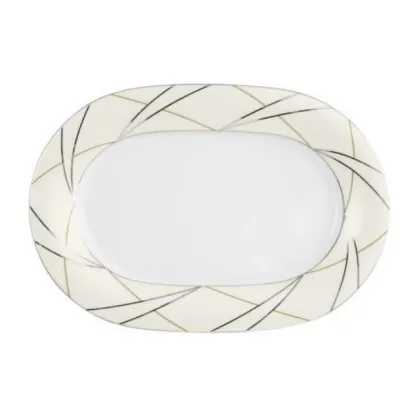 Zdjęcie Nowoczesny owalny porcelanowy półmisek z pięknym kremowo-srebrnym zdobieniem - Tettau