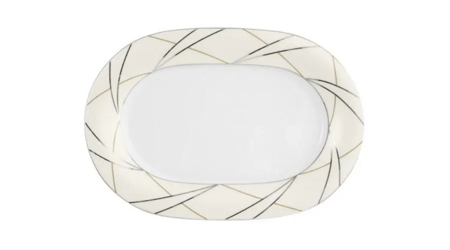 obrazek 1 Nowoczesny owalny porcelanowy półmisek z pięknym kremowo-srebrnym zdobieniem - Tettau