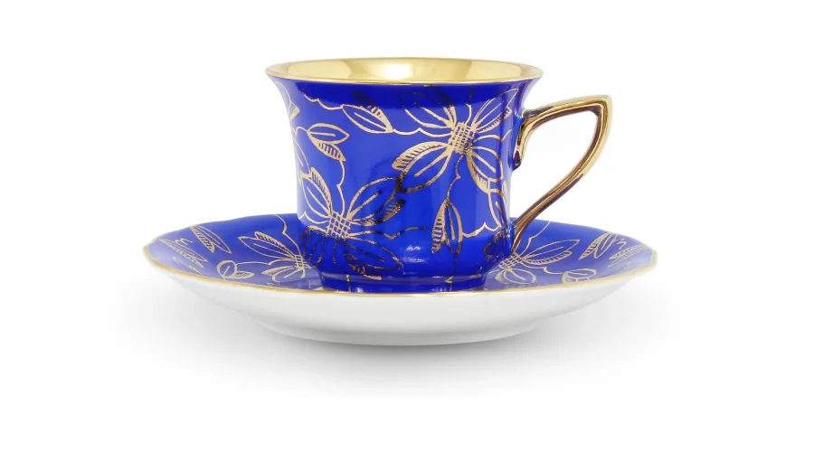 obrazek 1 Luksusowa filiżanka do kawy Windsor ze spodkiem z porcelany w kolorze kobaltowym – Leander