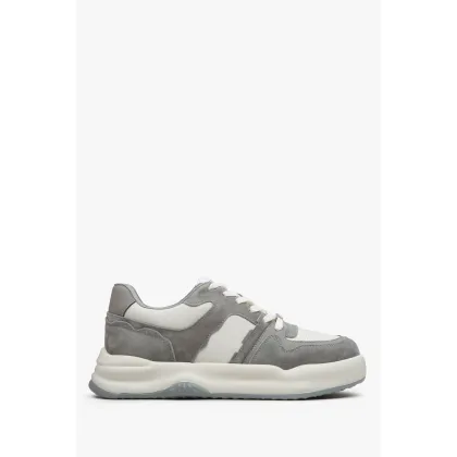 Zdjęcie Estro: Szaro-białe sneakersy damskie ze skóry i zamszu