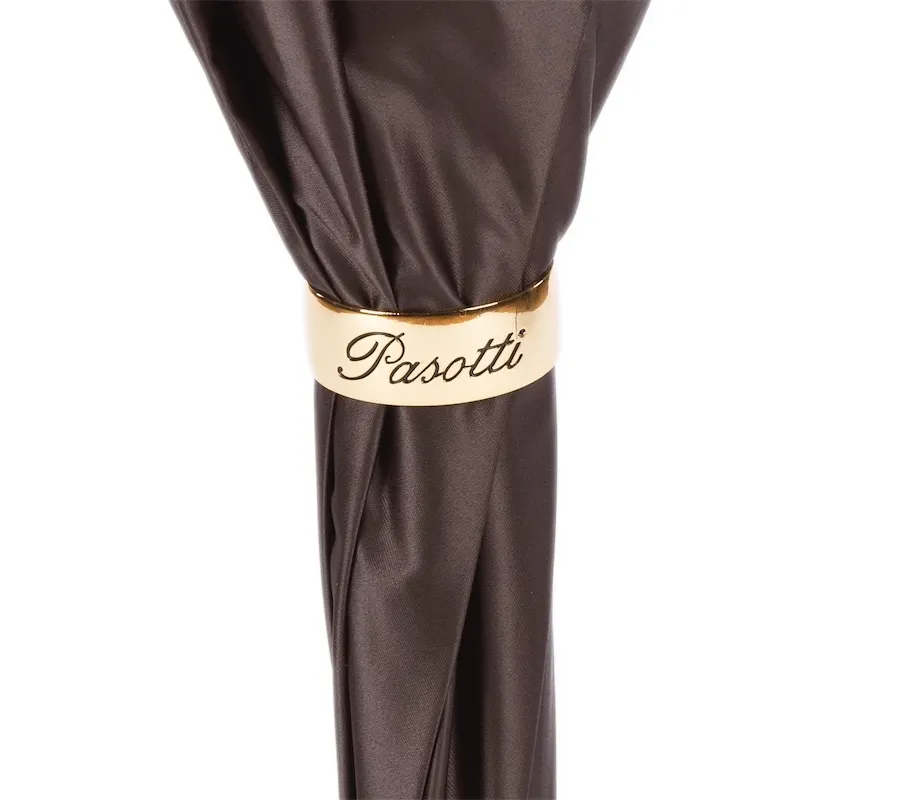 obrazek 4 Stylowy brązowy parasol damski w stylu nowoczesnym ze skórzaną rączką - Pasotti