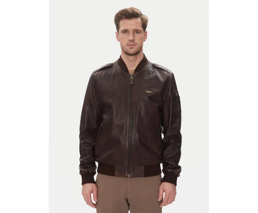 obrazek 1 Aeronautica Militare Kurtka skórzana 251PN5044PL266 Brązowy Regular Fit