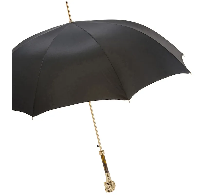obrazek 8 Elegancki czarny parasol męski z rączką w kształcie złotej głowy konia – Pasotti