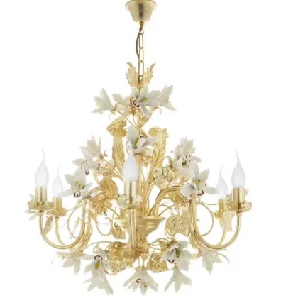 Picture Romantic porcelain chandelier for 6 bulbs - Napoleon