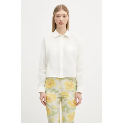 Zdjęcie A.P.C. koszula lniana Chemise Sophie Logo damska kolor biały relaxed z kołnierzykiem klasycznym LIAEK.F12627
