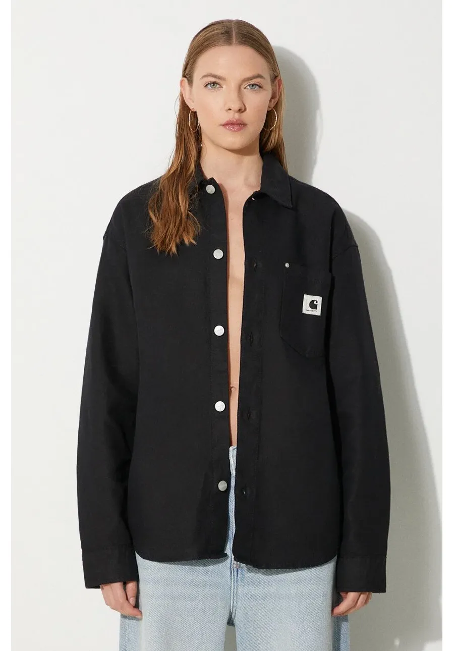 obrazek 1 Carhartt WIP koszula z domieszką lnu Ethel Shirt Jac kolor czarny regular z kołnierzykiem klasycznym I033569.8902