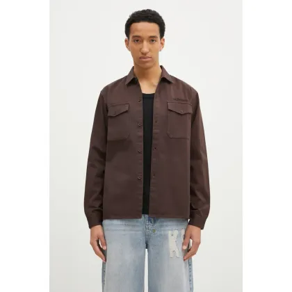 Zdjęcie No Problemo koszula bawełniana Mini Problemo Longsleeve Work Shirt męska kolor brązowy relaxed z kołnierzykiem klasycznym NP40115.02
