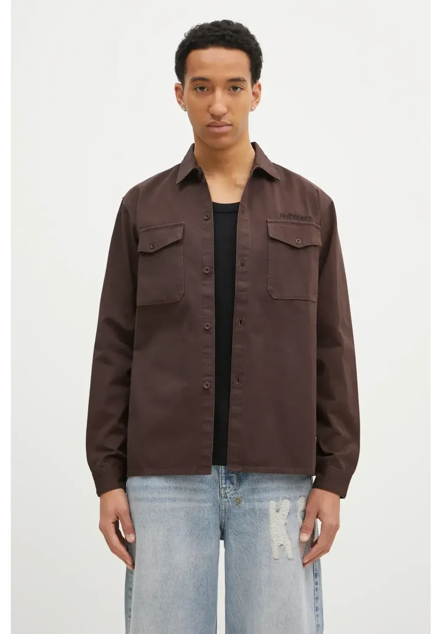 obrazek 1 No Problemo koszula bawełniana Mini Problemo Longsleeve Work Shirt męska kolor brązowy relaxed z kołnierzykiem klasycznym NP40115.02