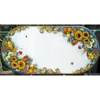 Picture Stylish volcanic lava countertop for the garden and terrace decorated with a flower and fruit motif - Ceramiche Valchida