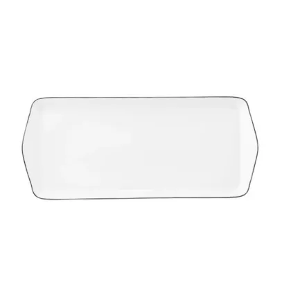 Zdjęcie Biały porcelanowy prostokątny półmisek na ciasto z czarną obwódką - Tettau