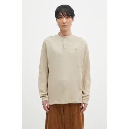 Zdjęcie New Balance longsleeve Waffle Knit Long Sleeve Henley kolor beżowy gładki MT43514SOT