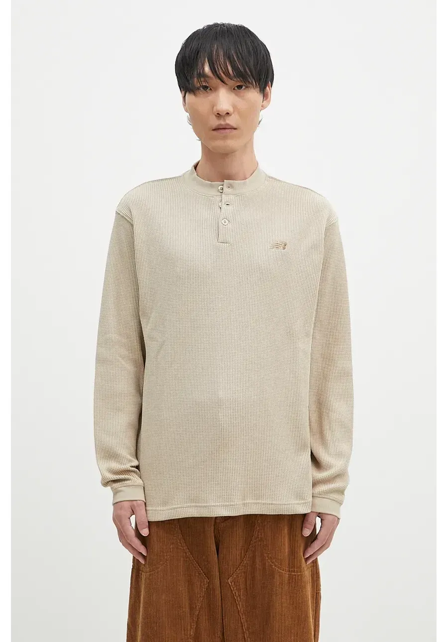 obrazek 1 New Balance longsleeve Waffle Knit Long Sleeve Henley kolor beżowy gładki MT43514SOT