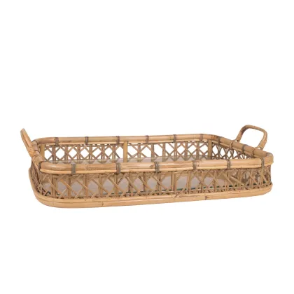 Picture Unique rattan tray with Decor glass surface