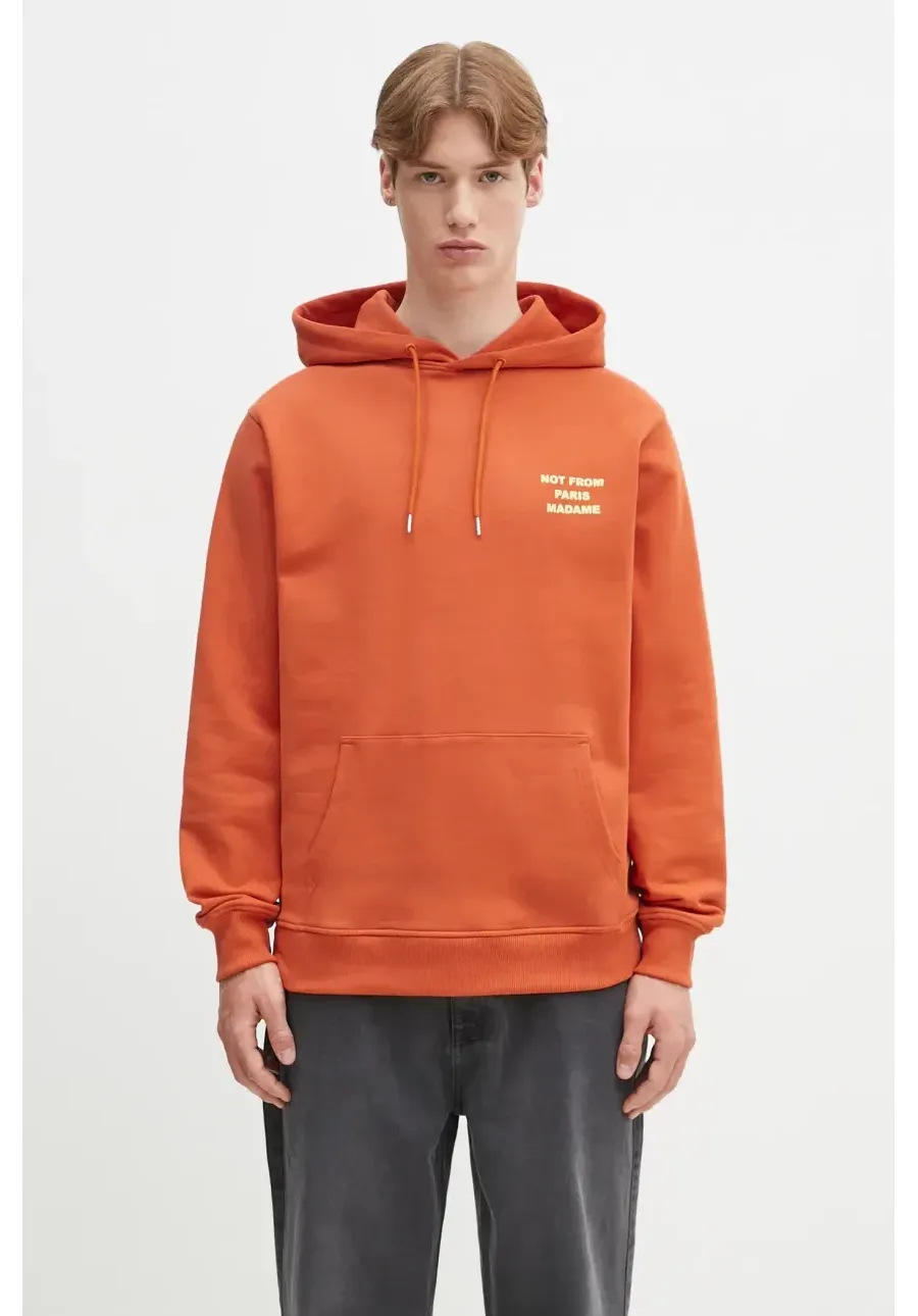 obrazek 1 Drôle de Monsieur bluza bawełniana Le Hoodie Slogan męska kolor pomarańczowy z kapturem gładka G-HO162-CO127-RT