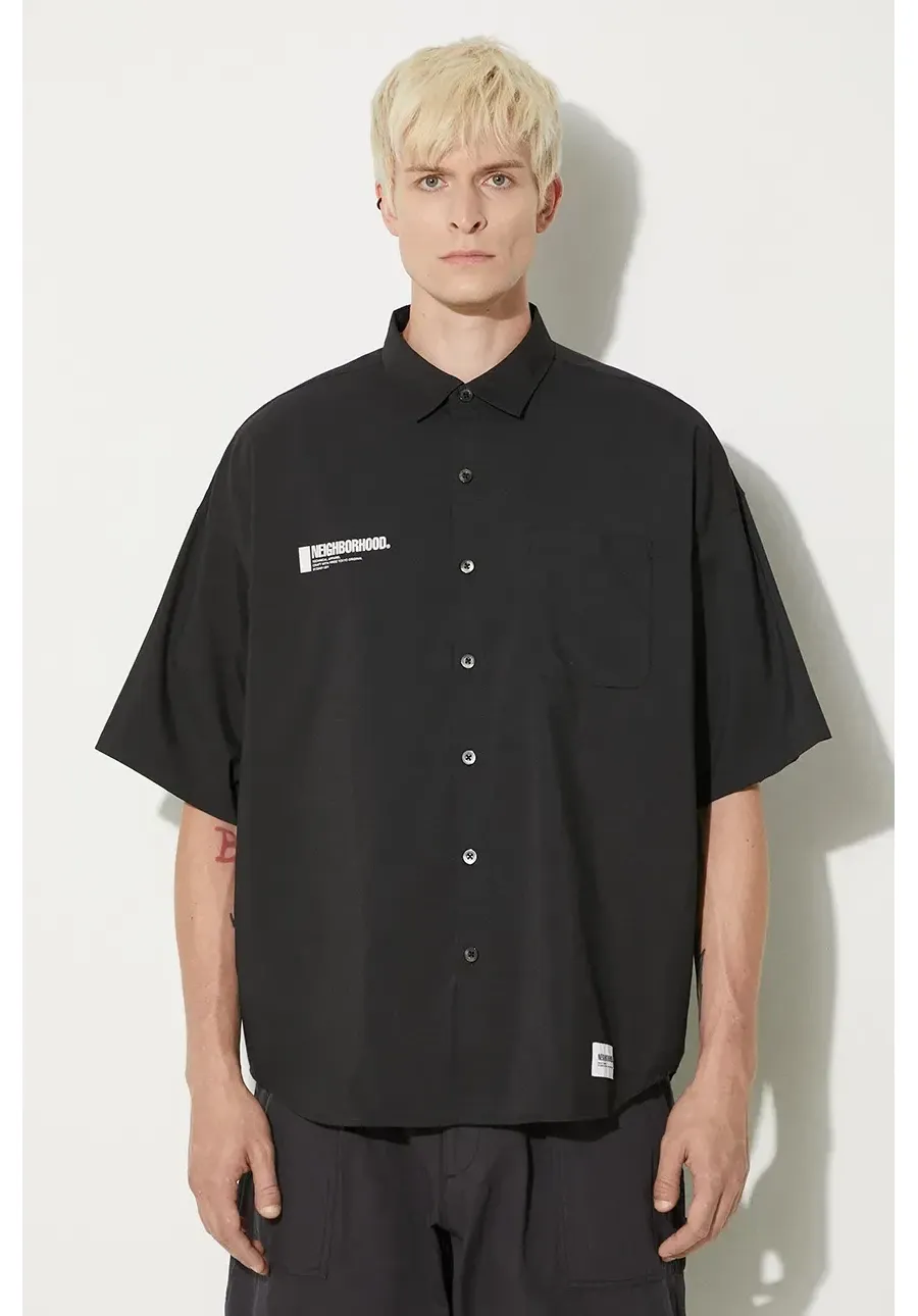 obrazek 1 NEIGHBORHOOD koszula Over Shirt męska kolor czarny regular z kołnierzykiem klasycznym 241SPNH.SHM04