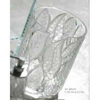 Picture Stylish bathroom basket in Italian hand-cut crystal with transparent and frosted leaf image - Il Paralume Marina