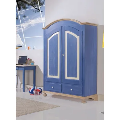 Zdjęcie Dziecięca szafa z 2 drzwiami i 2 szufladami w komplecie z drążkiem na ubrania z niebieskim wykończeniem - Zanini