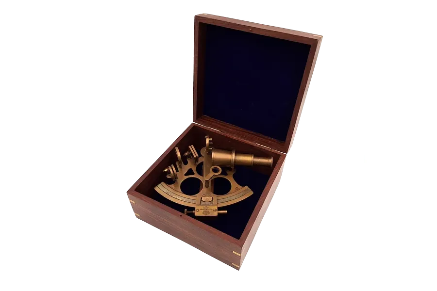 picture 1 Large brass sextant in a wooden box