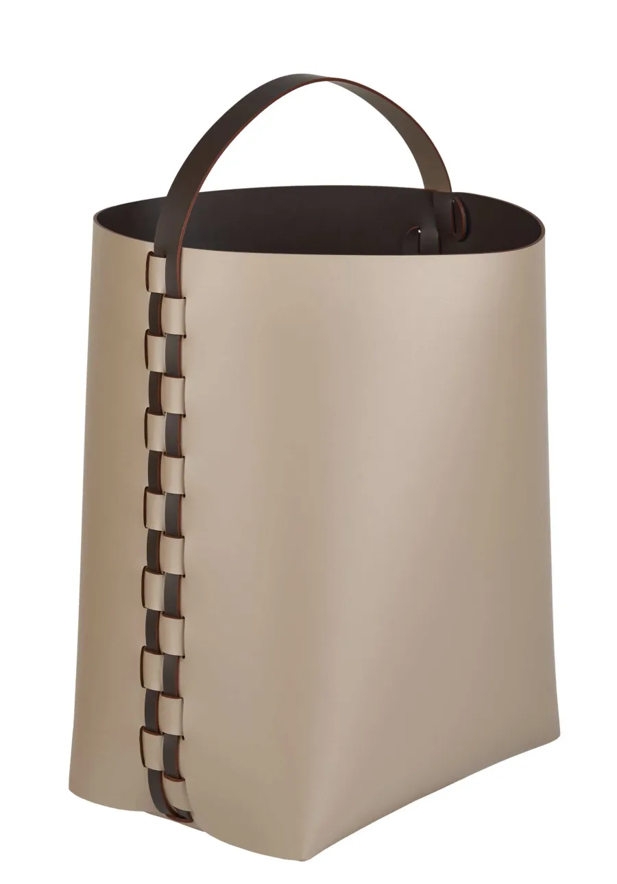 obrazek 1 Wyjątkowy skórzany kosz Helena z rączką 35x30xH45 cm w kolorze cappuccino