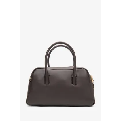 Zdjęcie Estro: Ciemnobrązowa torebka damska typu kuferek ze skóry naturalnej