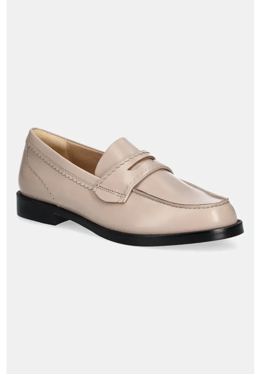 obrazek 1 Clarks Originals mokasyny skórzane Straven Edge damskie kolor beżowy na płaskim obcasie 26181276