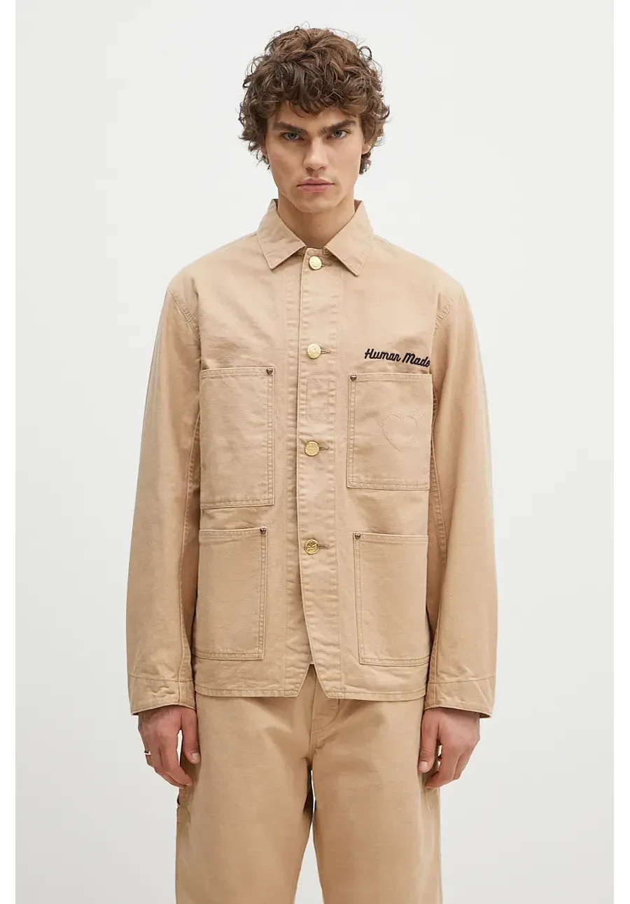 obrazek 1 Human Made kurtka koszulowa bawełniana Washed Duck Coverall Jacket kolor beżowy przejściowa HM28JK013