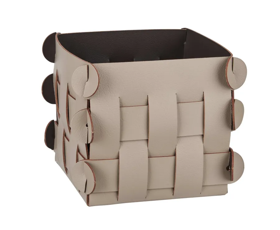 obrazek 1 Mały skórzany koszyk Shlesser 13x13xH13 cm w kolorze cappuccino