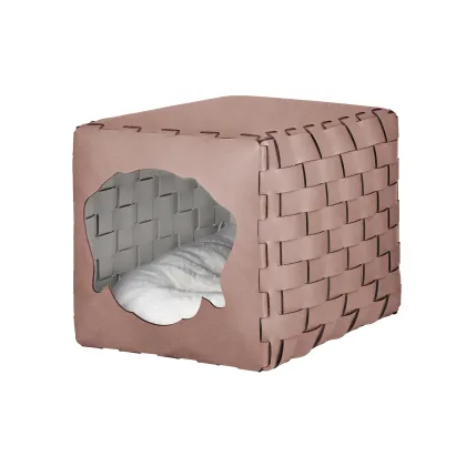 Zdjęcie Wyjątkowy skórzany domek dla psa 35x40x35 cm w kolorze pudrowego różu