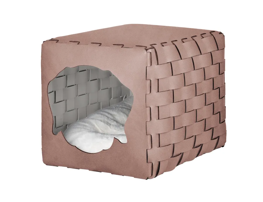 obrazek 1 Wyjątkowy skórzany domek dla psa 35x40x35 cm w kolorze pudrowego różu