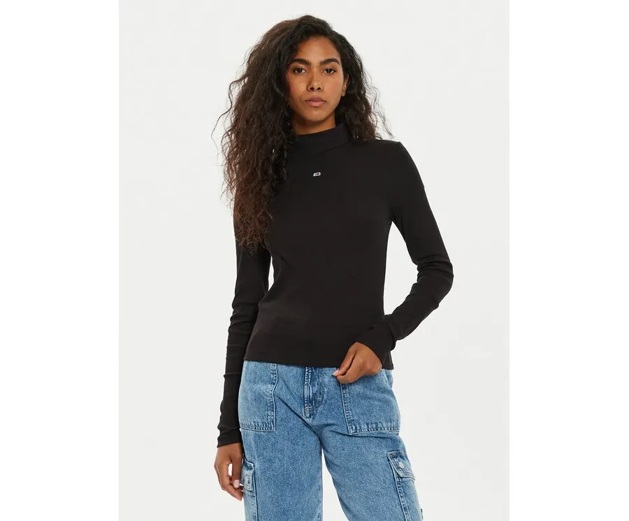obrazek 1 Tommy Jeans Bluzka Tjw Essential Mock Neck DW0DW19830 Czarny Slim Fit
