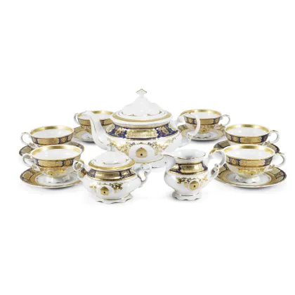 Zdjęcie Stylowy bogato zdobiony 15-elementowy zestaw do herbaty z porcelany – Leander