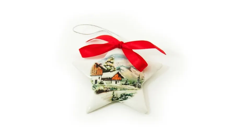 obrazek 1 Świąteczna ozdoba-zawieszka w kształcie gwiazdy z zimowym pejzażem – Le Ceramiche