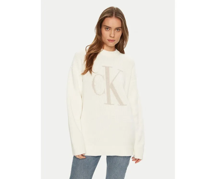 obrazek 1 Calvin Klein Jeans Sweter Intrasia J20J224799 Écru Relaxed Fit