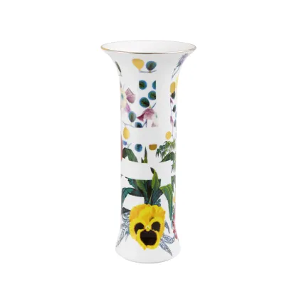 Zdjęcie Luksusowy porcelanowy wazon Charleston z kolekcji Primavera z daliami, szkarłatnymi makami i żółtymi bratkami - Vista Alegre