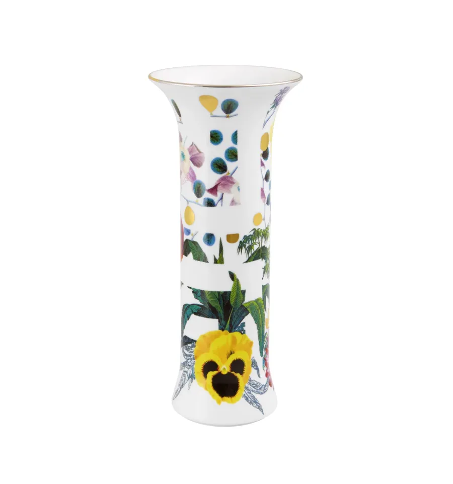 obrazek 1 Luksusowy porcelanowy wazon Charleston z kolekcji Primavera z daliami, szkarłatnymi makami i żółtymi bratkami - Vista Alegre