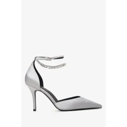 Zdjęcie Estro: Szare czółenka damskie w szpic z kryształkami  X MustHave