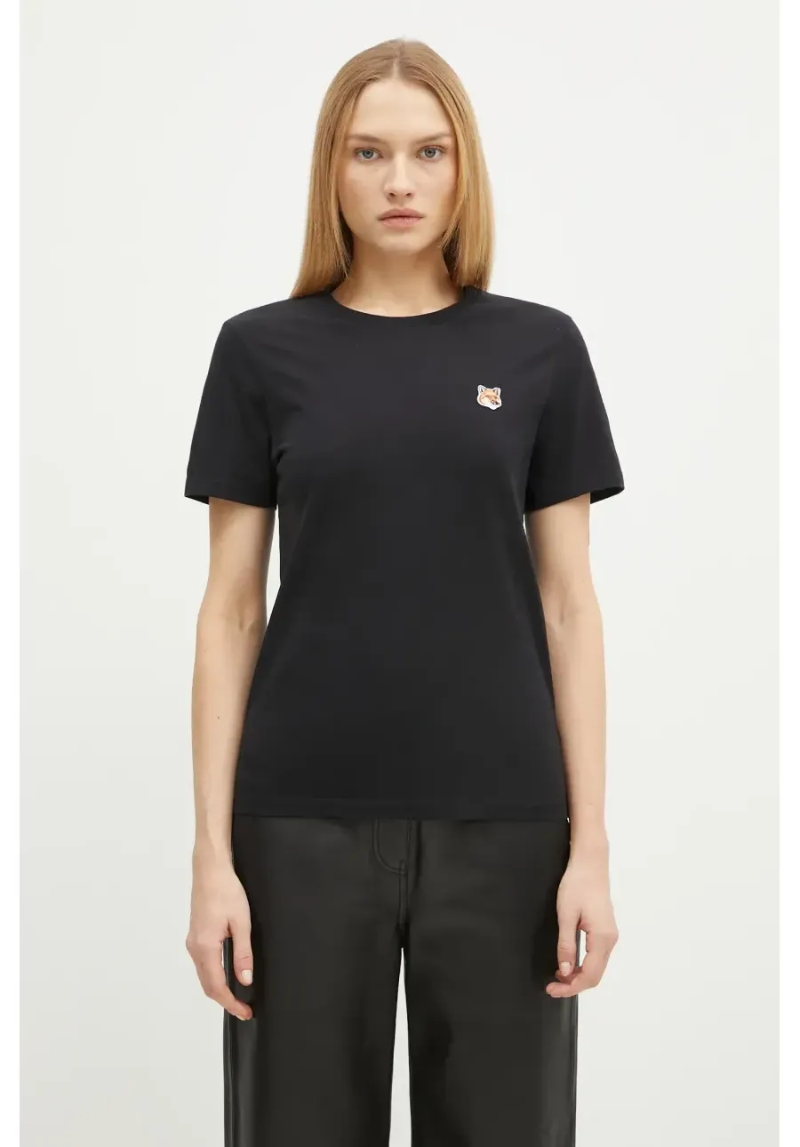 obrazek 1 Maison Kitsuné t-shirt bawełniany Fox Head Patch damski kolor czarny LW00105KJ0008