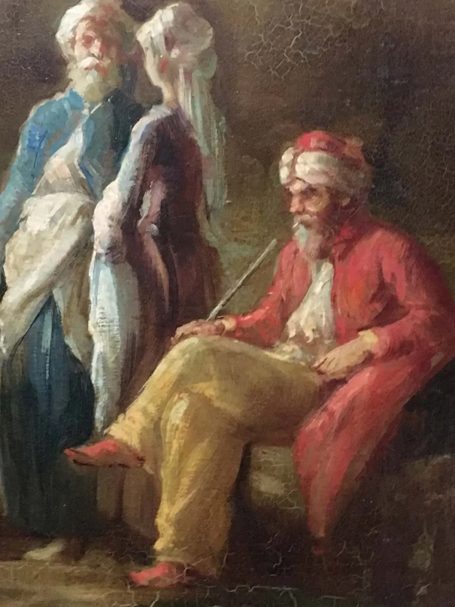 obrazek 8 Zjawiskowy obraz na płótnie z krajobrazem i postaciami 90x110 cm - Angelo Granati