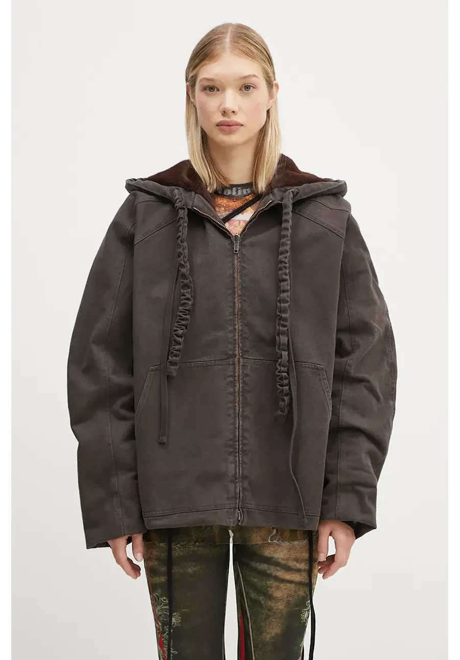 obrazek 1 Ottolinger kurtka dwustronna Reversible Furry Denim Jacket damska kolor brązowy przejściowa 1090601521