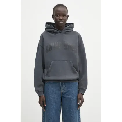 Zdjęcie Anine Bing bluza bawełniana Harvey Sweatshirt damska kolor szary z kapturem z nadrukiem S.08.5185