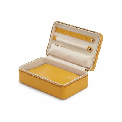 Zdjęcie Skórzane pudełko na biżuterię Maria Medium Mustard z zamkiem błyskawicznym