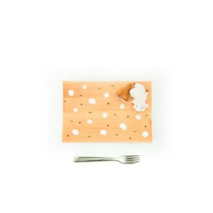 Zdjęcie Mały prostokątny talerz na wędliny zdobiony ceramiczną figurką prosiątka - Le Ceramiche