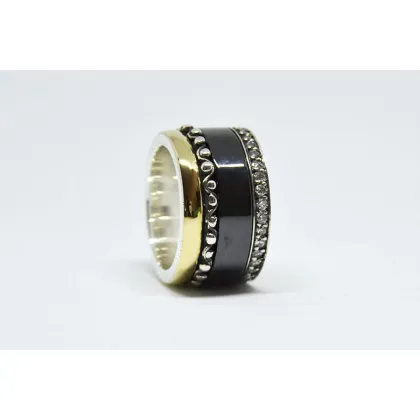 Zdjęcie Elegancka obrączka ze złota, zdobiona cyrkoniami i srebrem - Astorga