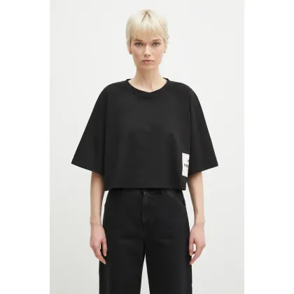 Zdjęcie Fiorucci t-shirt bawełniany Logo Label Cropped Padded damski kolor czarny U02SPTSH106CJ01BK01