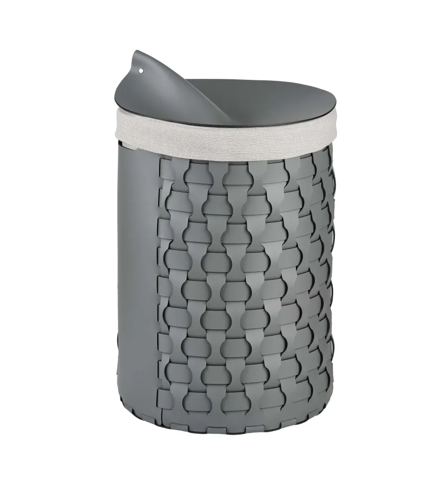 obrazek 2 Szara skórzana pokrywka Ø44 cm do okrągłego kosza