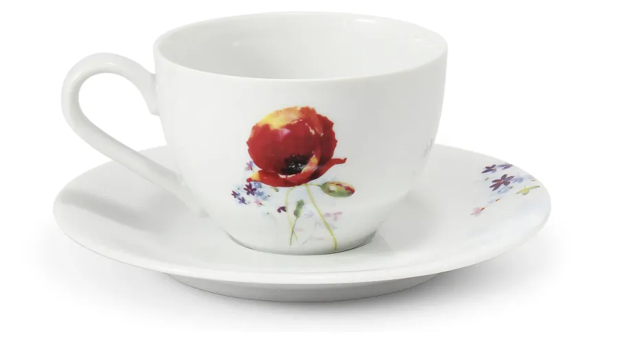 obrazek 2 Elegancka filiżanka ze spodkiem z porcelany zdobiona pięknym kwiatowym ornamentem - Leander