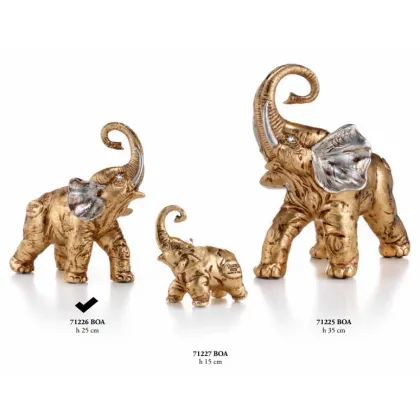 Picture Medium elephant Zeus with raised trunk 25cm - Valle d'oro Patchi