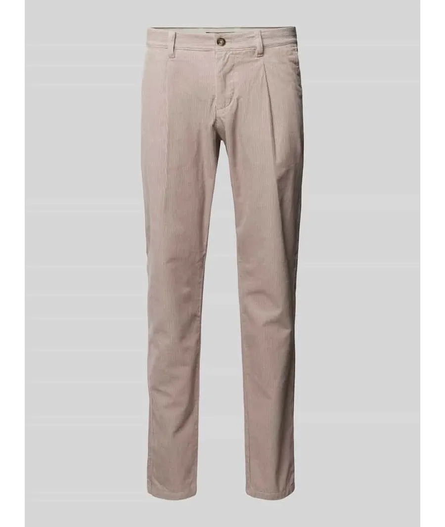 obrazek 1 Spodnie sztruksowe o kroju tapered fit z czystej bawełny model ‘OSBY PLEATS’