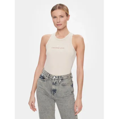 Zdjęcie Calvin Klein Jeans Top Hero Monologo Rib Tank J20J222975 Écru Regular Fit